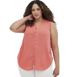 Torrid NWT Harper Button-Up Sleeveless Blouse Gauze Coral Size 3X Shirttail Hem